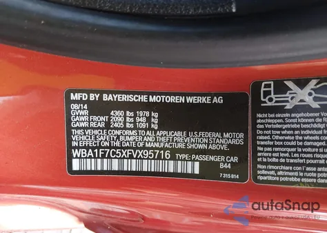 2015 BMW 228I xDrive from USA, damaged, VIN WBA1F7C5XFVX95716